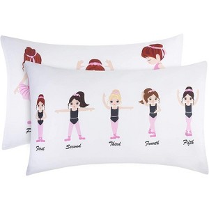 Everyday Kids 2-Pack Standard Pillowcases 20x26” - Soft Breathable Microfiber - Toddler Little Girl Twin/Full Bed - Ballerina - 1 of 4