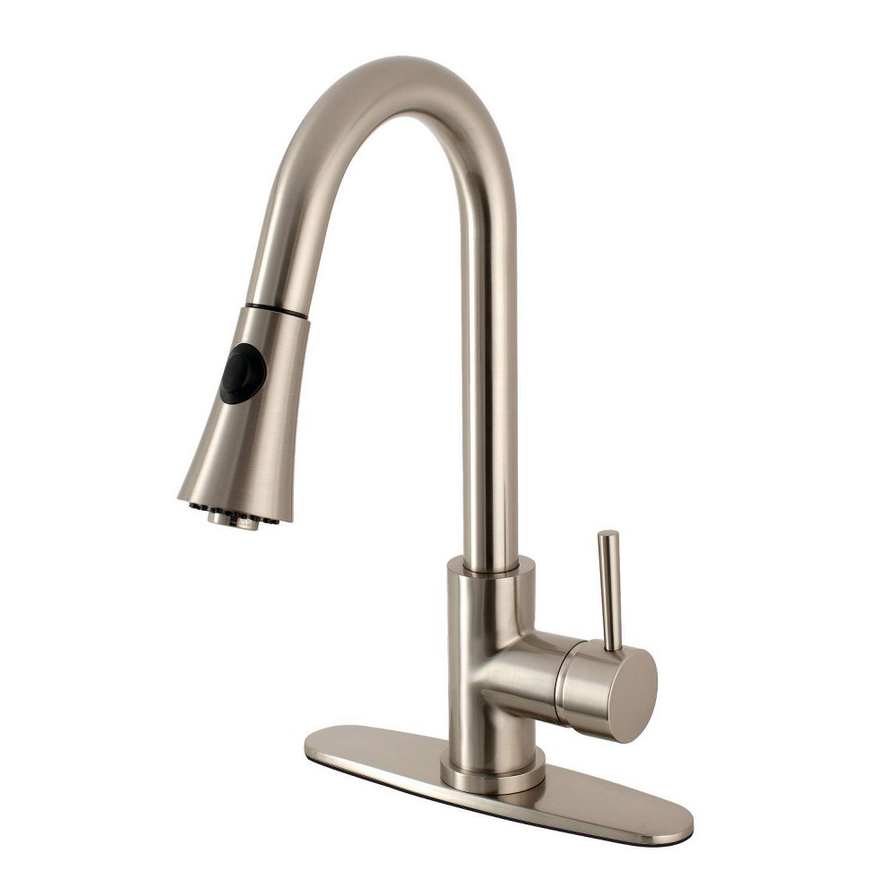 Photos - Tap Kingston Brass Gourmetier Single Handle Faucet with Pull Down Spout Satin Nickel - Kingst 