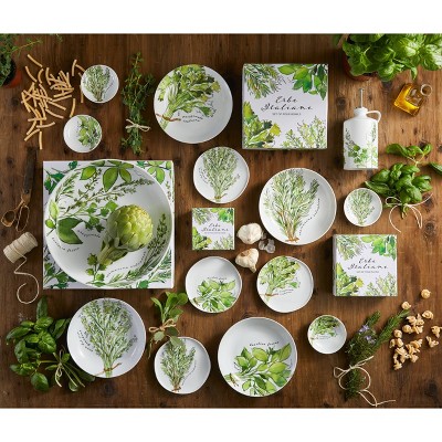 Erbe Italiane Ceramic Herb Design Salad and Pasta Bowls Set