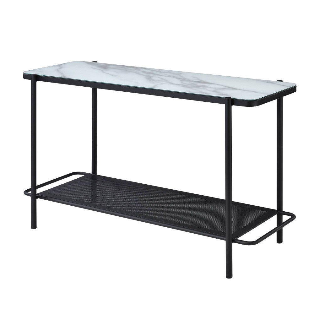 Photos - Coffee Table Avalan Glass Top Contemporary Sofa Table Black Coating/White - miBasics