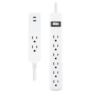 General Electric 2 Outlet 2 USB-C 12W and 6 Outlet 245J 2' Braided Cord White Combo Pack - 1 of 4