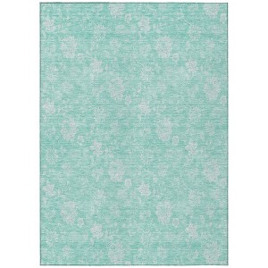 Aqua And Ivory Floral Washable Indoor Outdoor Area Rug - 1 of 4