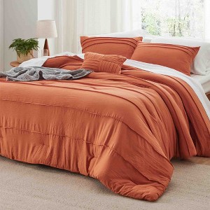 BAGOKIE 4-Piece Pinch Pleat Striped Bed in a Bag Comforter Set for All Season - 1 of 3