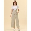 Allegra K Women's High Waist Wide Leg Belted Button Long Overalls Jumpsuit - 3 of 4
