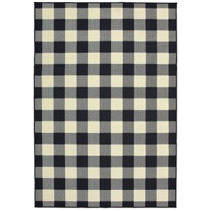 Madeline Border Patio Rug Black/Ivory - Captiv8e Designs - 1 of 4
