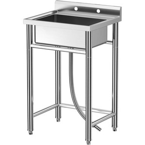 Stainless Steel Freestanding Utility Sink with Hot/Cold Pull-Out Faucet, Single-Bowl Prep Sink for Kitchen, Bar, Garage, Backyard, Laundry - 1 of 4