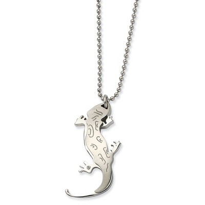 Black Bow Jewelry Stainless Steel Lizard with Cubic Zirconia Necklace 22 Inch