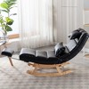 Solid Wood Ergonomic Black Rocking Chair, PU Accent Chair with Retractable Footrest - Maison Boucle - 2 of 4