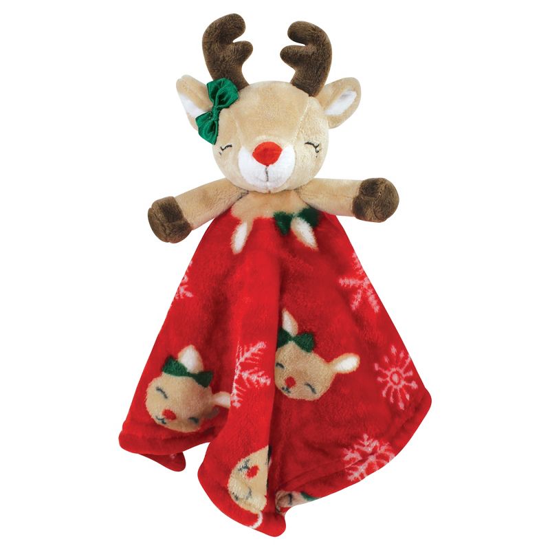 Hudson Baby Infant Girls Animal Face Security Blanket, Girl Holiday Reindeer, One Size, 1 of 3