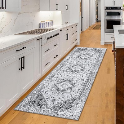 Vintage Oriental Distressed Runner Rug Washable Runner Rug for Kitchen Stain Resistant Throw Carpet with Non-Slip Backing Low Pile Floor