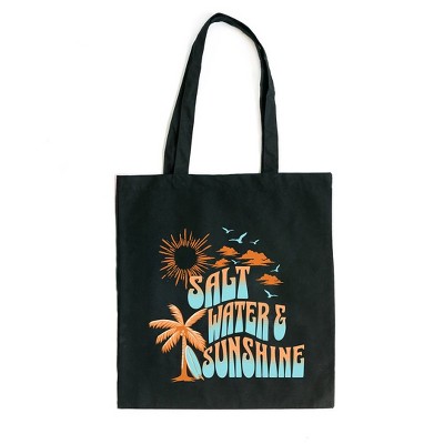 City Creek Prints Salt Water And Sunshine Canvas Tote Bag - 15x16 - Black