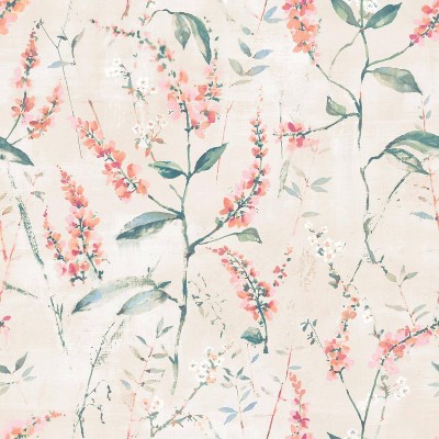 RoomMates Floral Sprig Peel and Stick Wallpaper Coral/Cream
