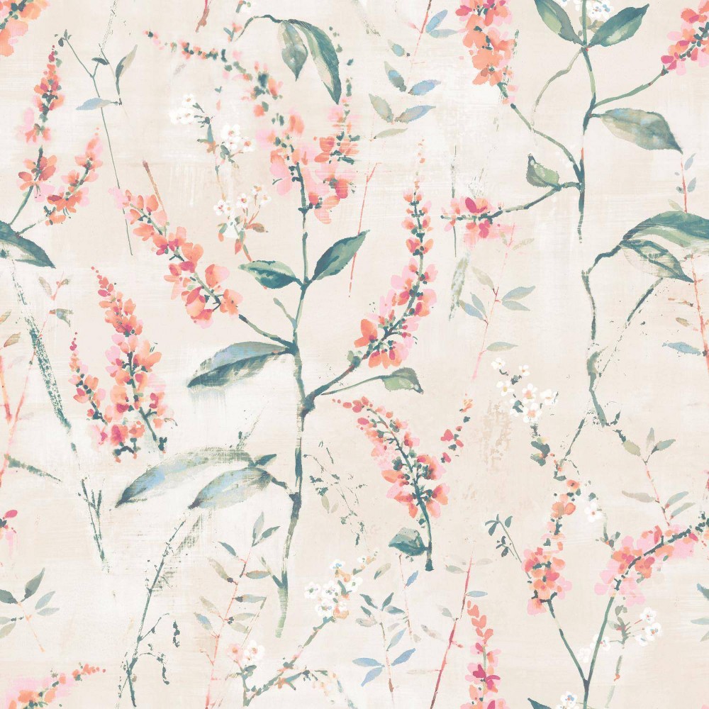 Photos - Wallpaper Roommates Floral Sprig Peel and Stick  Coral/Cream 