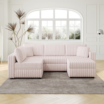 106" U-Shaped 5-Seater Modular Sofa with Storage Ottoman,Light Pink Removable Covers and Soft Foam for Living Room-Baofuwish
