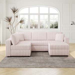 106" U-Shaped 5-Seater Modular Sofa with Storage Ottoman,Light Pink Removable Covers and Soft Foam for Living Room-Baofuwish - 1 of 4