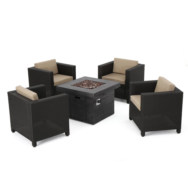 Puerta 5pc All-Weather Wicker Patio Club Chairs with Firepit Brown/Gray - Christopher Knight Home, 1 of 16
