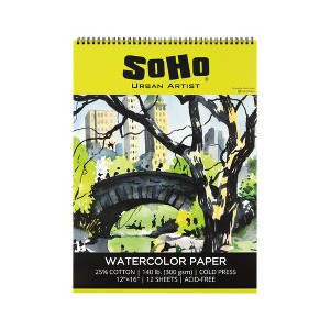 SoHo Urban Artist Watercolor Spiral Pad - 140lb Cold Press Acid-Free, ECF, 12 Pages - 1 of 4