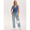 INSPIRE CHIC Women's Denim V Neck Western Button Up Sleeveless Cropped Jean Waistcoat - 3 of 4