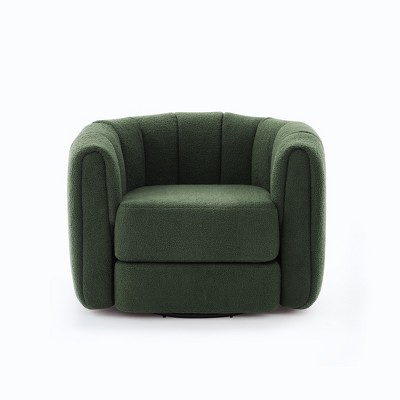 TIRAMISUBEST Swivel Accent Chair - 360¡ã Rotating Upholstered Lounge Chair with Wood Base, Modern Green Velvet for Living Room & Bedroom