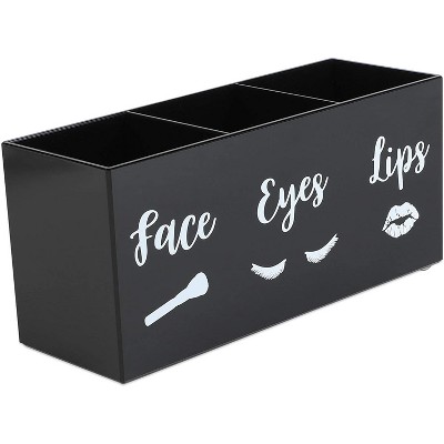 Glamlily 2 Pack 3 Slot Black Acrylic Makeup Brush Holders, Face Eyes Lips (7.9 x 3.75 x 2.8 in)