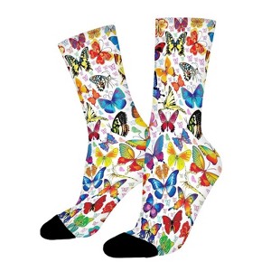 Colorful Butterfly Women Printed Crew Socks Funny Funky Socks Soft Polyester Novelty Gifts for Artists Men - 1 of 1