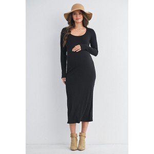 Hello Miz Women's Ribbed Long Sleeve Scoop Neck Maternity Midi Dress - 1 of 4