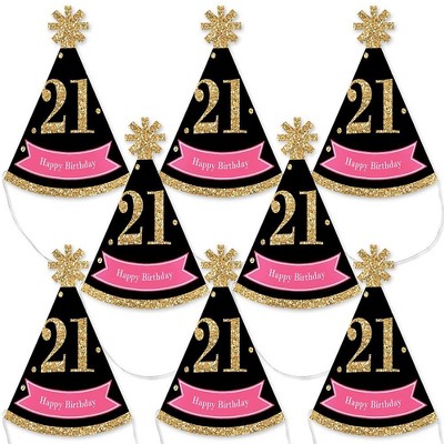 Big Dot of Happiness Finally 21 Girl - Mini Cone 21st Birthday Party Hats - Small Little Party Hats - Set of 8