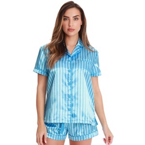 Just Love Womens Satin Pajama Set - Loungewear Short Sleeve Button Down Sleepwear - 1 of 2