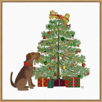22" x 22" Christmas Dogs Bone Tree Framed Wall Canvas - Amanti Art