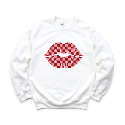 Simply Sage Market Women's Graphic Sweatshirt Checkered Lips