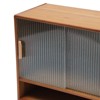YIYIBYUS Countertop Bamboo Kitchen Pantry Sideboard with 2 Sliding Striped Glass Doors-Tea Color - 4 of 4