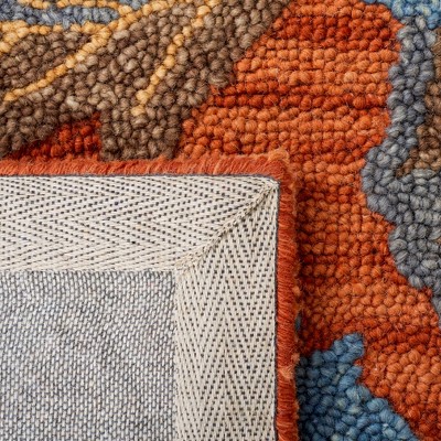 Rust and Blue Floral Wool Runner Rug