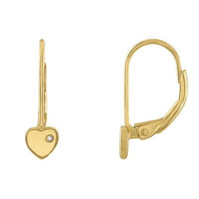 Junior Jewels 14K Gold Over Sterling Silver Children's Diamond Accent Heart Leverback Earrings