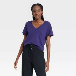 Women's Short Sleeve V-Neck T-Shirt - A New Day™ Navy Blue XS