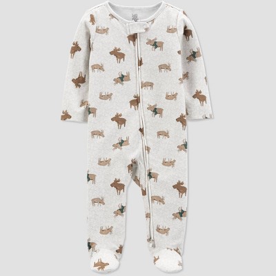 Image of Baby Boys' Moose Footed Pajama - Just One You® made by carter's Oatmeal Heather 3M