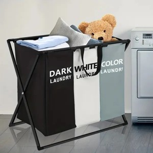 Racxily Segmented Foldable Laundry Hamper with Oxford Fabric Bags and Handles - Large Rectangular Laundry Sorter Basket for Home, Dorm - 1 of 4