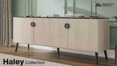 Haley 70.9" White Mid-Century Modern TV Stand with Cabinet