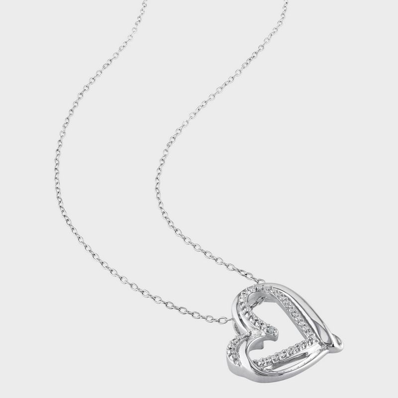 Women&#39;s Diamond Heart Pendant Chain Necklace in Sterling Silver - Silver, 3 of 4