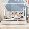 TopComfy Beds Wooden Twin Size House Bed with Trundle Kids Bed with Built In Shelf Full Size Wooden Frame for Kids Room, White, 80.85"*17.4"*6.1" - 2 of 4