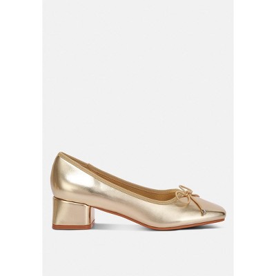 Laga Metallic Low Block Heel Womens Ballerinas