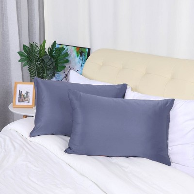 2 Pcs 21"x37" Silky Satin with Zipper Pillow Case Slate Gray - PiccoCasa