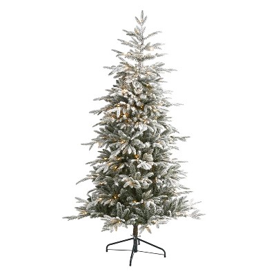 6.5ft. Flocked Spruce Artificial Christmas Tree with 300 Lights and 781 Bendable Branches – Winter Wonderland X-Mas Glow