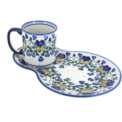 Blue Rose Polish Pottery 13H-14E WR Unikat Breakfast Plate & Mug Set