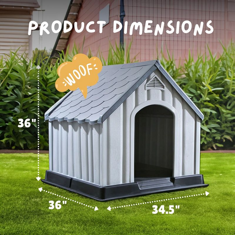 Ram Quality Products Outdoor Pet House Large Waterproof Dog Kennel Shelter, Gray, 3 of 7