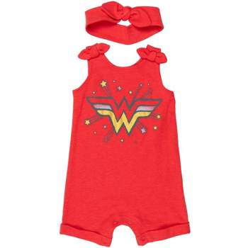 DC Comics Justice League Wonder Woman Baby Girls Romper and Headband Newborn to Infant