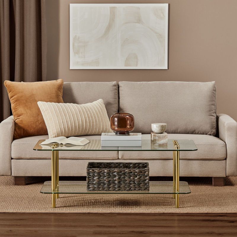 mDesign Long Metal and Glass Top Rectangular Coffee Accent Table, 2 of 7