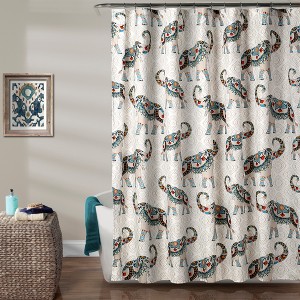 Hati Elephants Shower Curtain Navy - Lush Décor, Blue