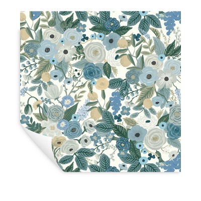Blue Floral Self-Adhesive Removable Grasscloth Wallpaper Roll