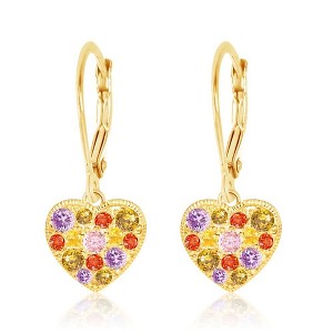 Chanteur Hypoallergenic Kids Jewelry Accessories Heart Multi-color CZ Yellow Gold Brass Plating Earrings leverback is made from 925 Sterling silver - 1 of 1