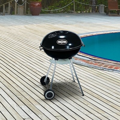 Black 17-Inch Steel Charcoal Kettle Grill with Wheels